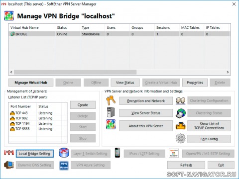 Панель администратора SoftEther VPN Bridge